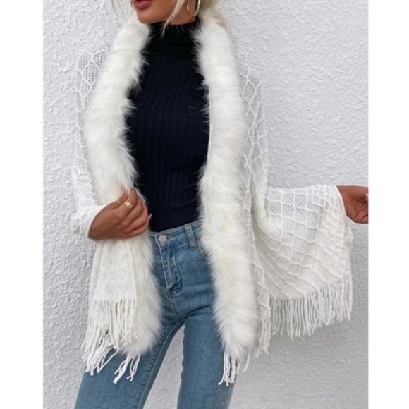 Sweaters - Celeb Style Faux fur open front cardigan